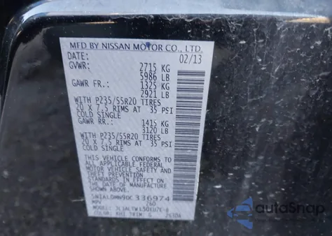 2013 Infiniti Jx35 из США, поврежденный, VIN 5N1AL0MN9DC336974